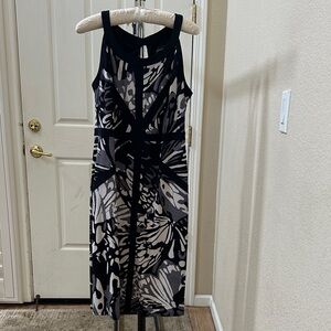 R & M Richards Navy and Gray Patterned Midi Dress